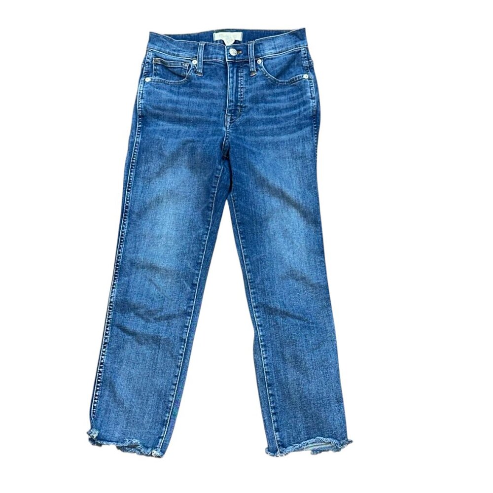 Madewell Stovepipe Denim Jeans Size 24P Raw Hem High Waisted Medium Wash